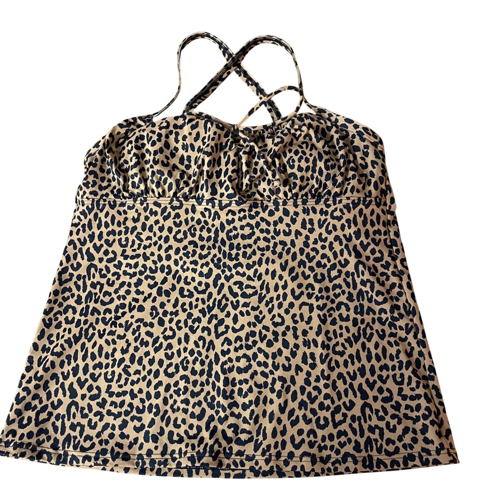 Lands' End Cheetah Leopard Animal Print Cross Strap Tankini Swim Top Sz 8